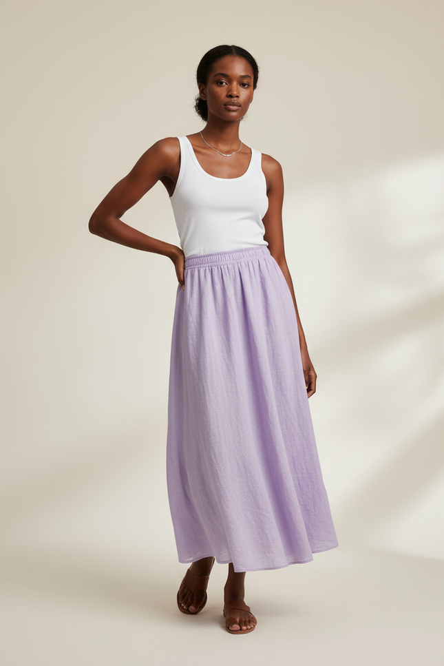 Jupe Longue Lavande Lin Coton Bohème