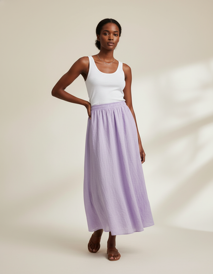 Jupe Longue Lavande Lin Coton Bohème