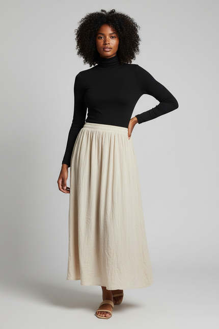 Jupe Longue Crème Texturée Bohème