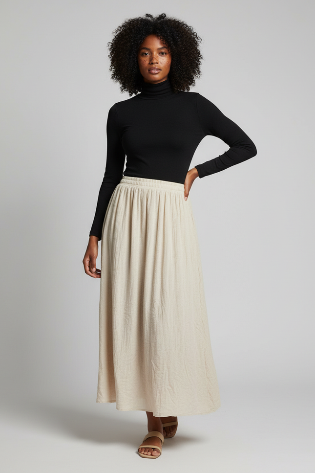 Jupe Longue Crème Texturée Bohème