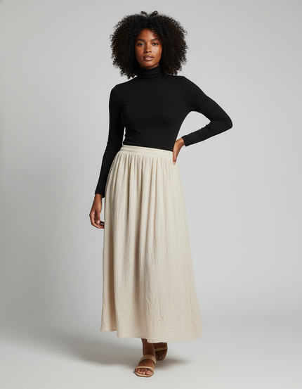 Jupe Longue Crème Texturée Bohème