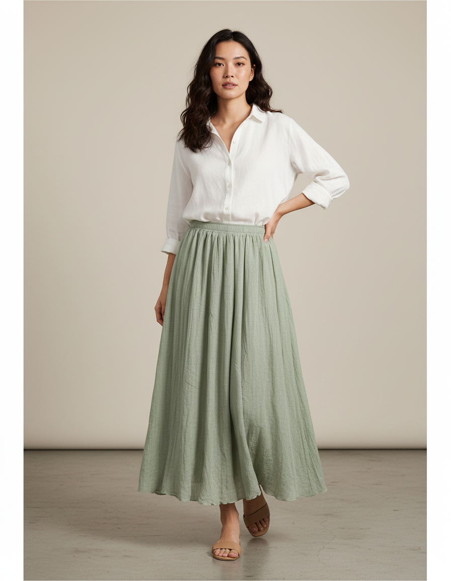 Jupe Longue Coton Lin Bohème Fluide