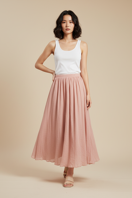 Jupe Longue Rose Plissée Fluide Chic