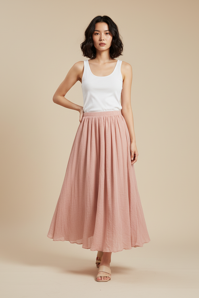 Jupe Longue Rose Plissée Fluide Chic