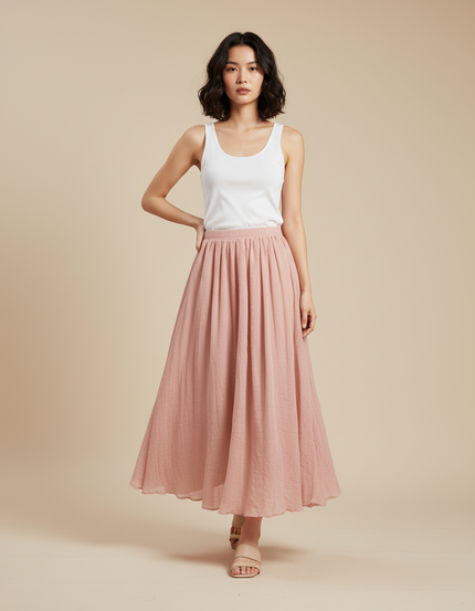 Jupe Longue Rose Plissée Fluide Chic