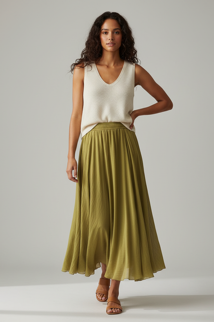 Jupe Longue Élégante Kaki Fluide
