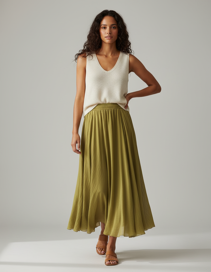 Jupe Longue Élégante Kaki Fluide