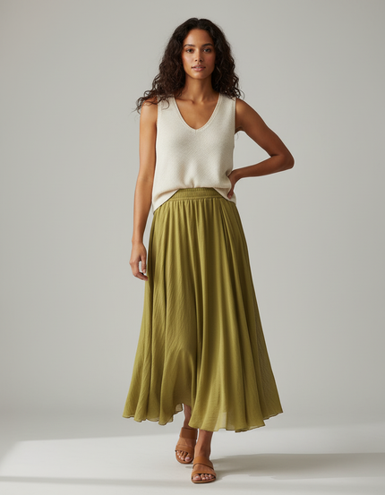 Jupe Longue Élégante Kaki Fluide