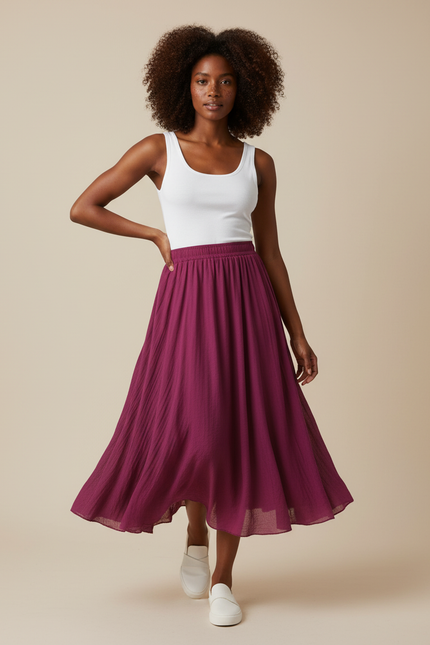 Jupe Longue Framboise Lin Fluide