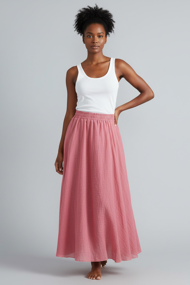 Jupe Longue Lin Rose Fluide
