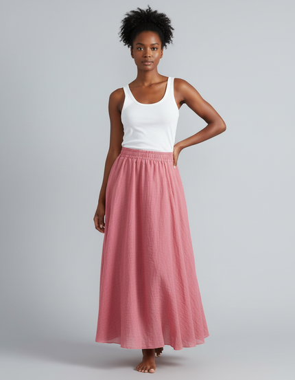 Jupe Longue Lin Rose Fluide