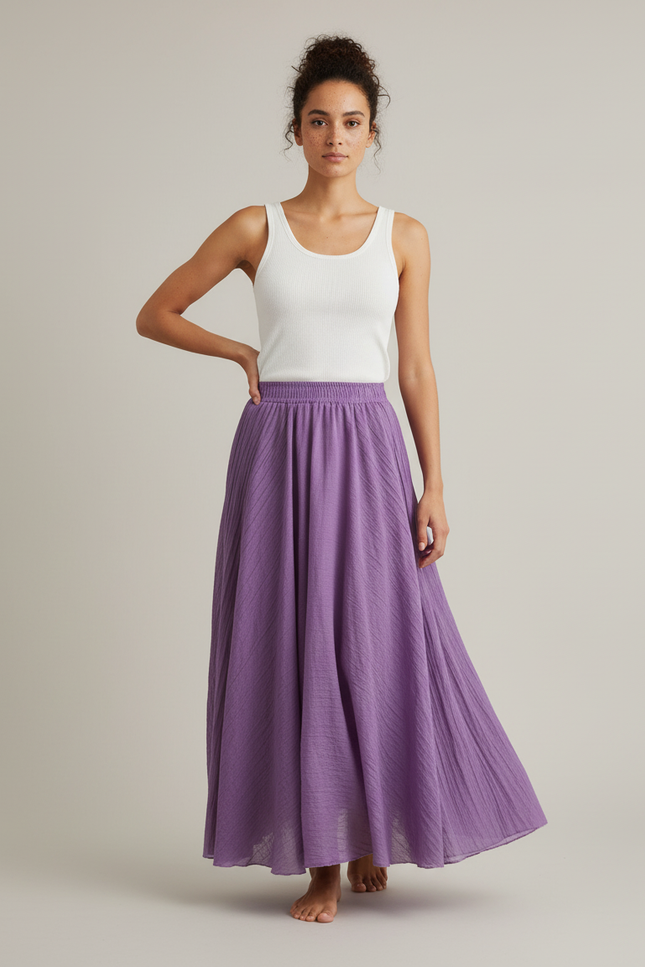 Jupe Longue Lavande Taille Haute Fluide