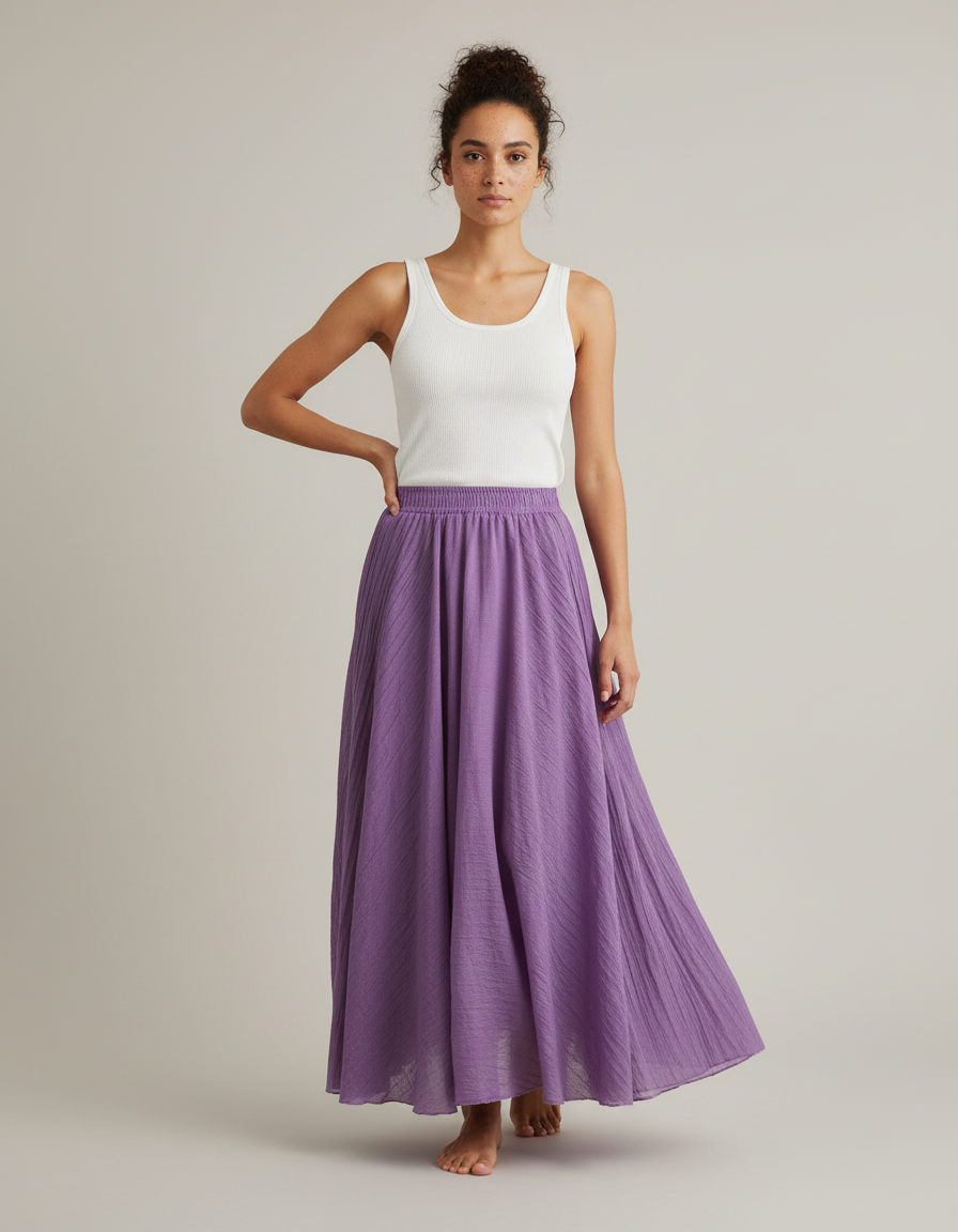 Jupe Longue Lavande Taille Haute Fluide