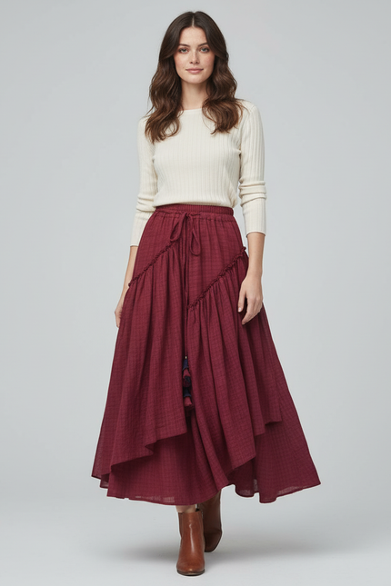 Jupe Longue Bordeaux Volantée Bohème