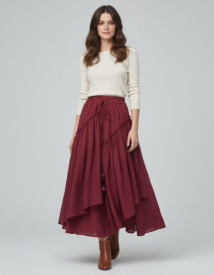 Jupe Longue Bordeaux Volantée Bohème