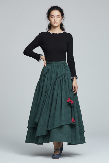 Jupe Longue Verte Superposée Bohème
