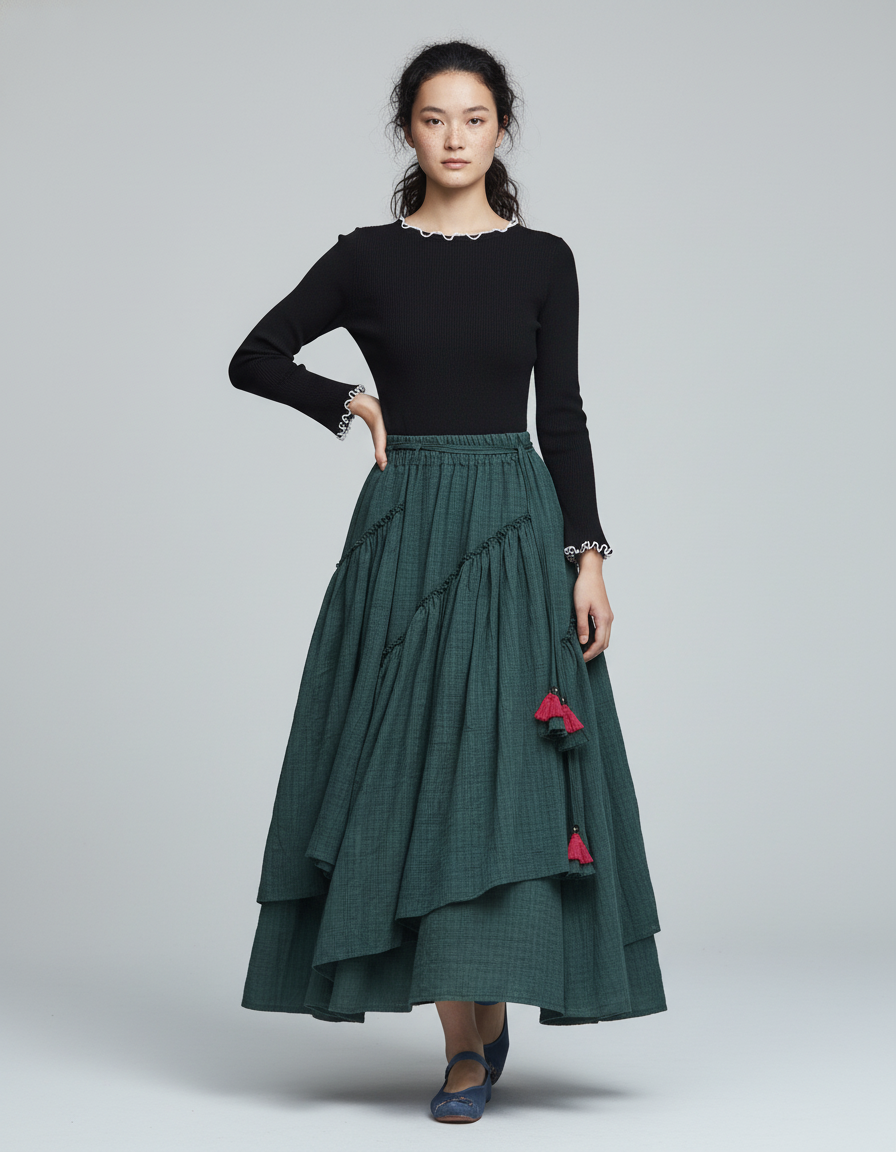 Jupe Longue Verte Superposée Bohème