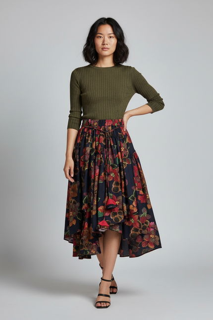 Jupe Longue Motif Floral Irrégulière Bohème Tendance