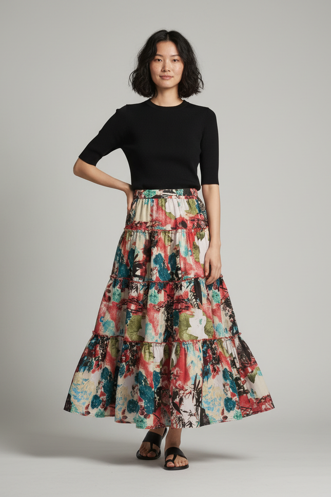 Jupe Longue Imprimée Vintage Bohème Femme