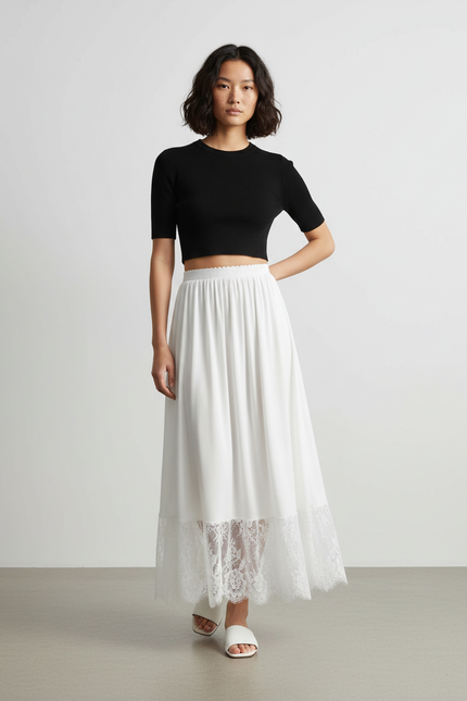 Jupe Longue Blanche Dentelle Fluide Chic