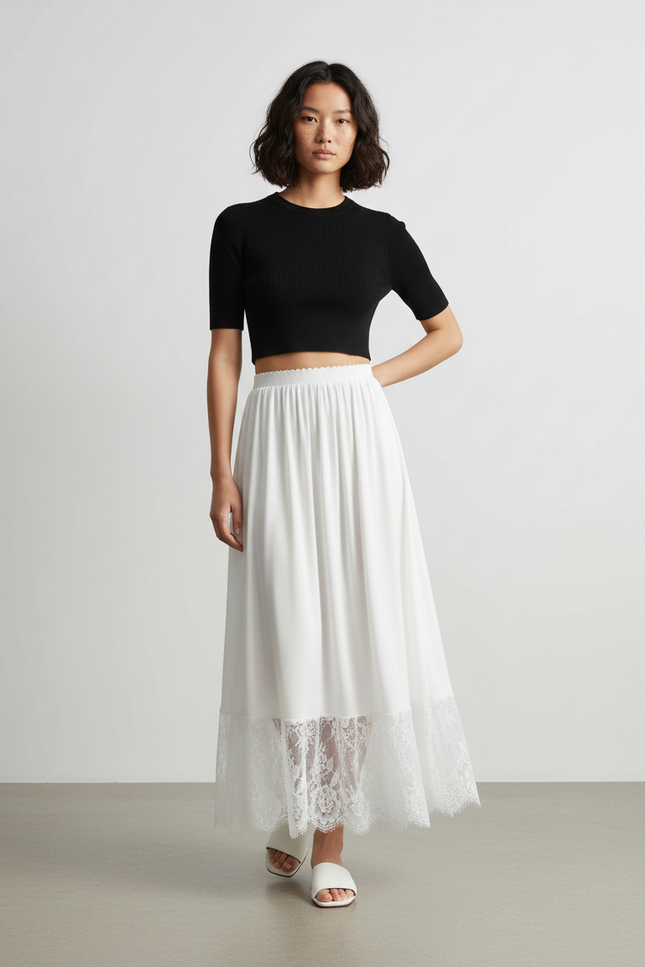 Jupe Longue Blanche Dentelle Fluide Chic