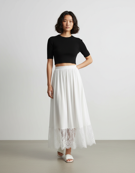 Jupe Longue Blanche Dentelle Fluide Chic