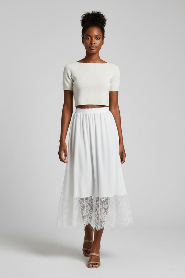 Jupe Longue Blanche Dentelle Fluide Mariage