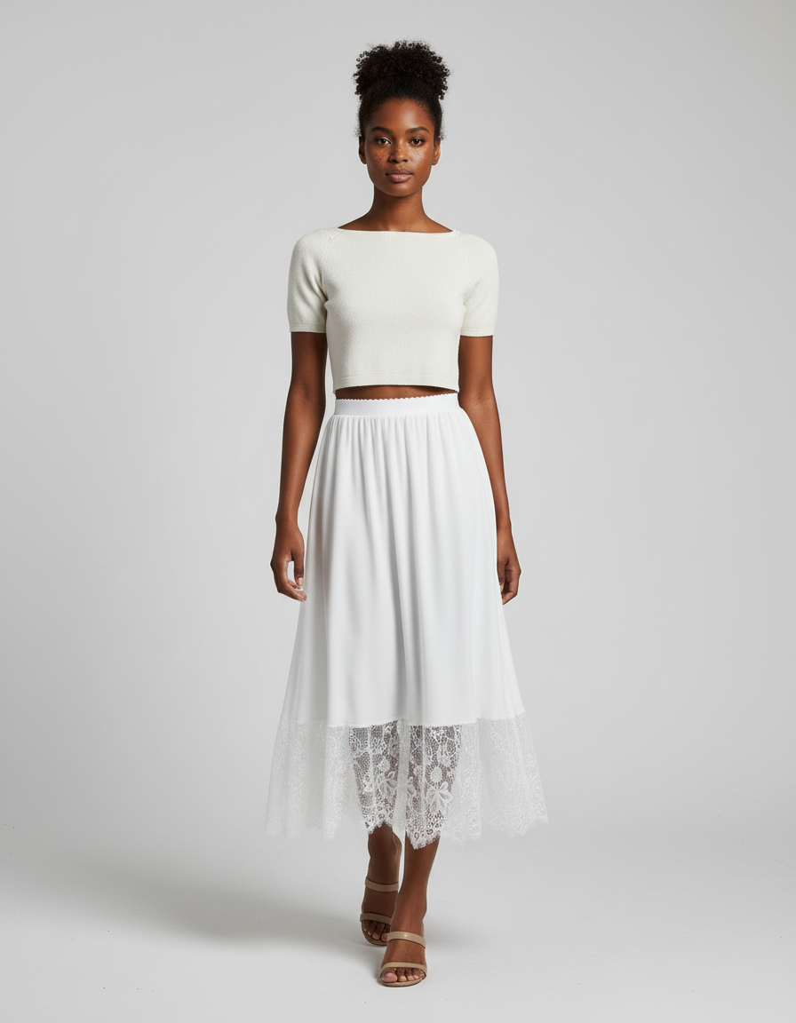 Jupe Longue Blanche Dentelle Fluide Mariage