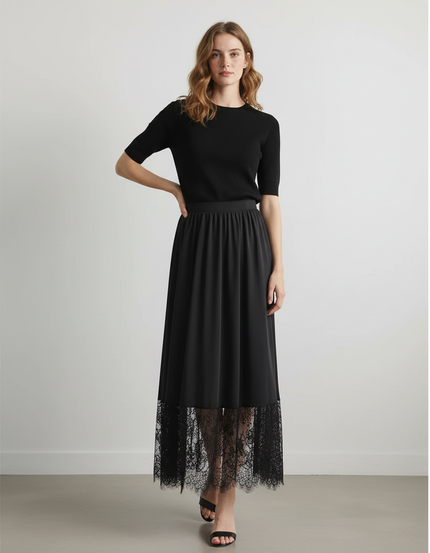 Jupe Longue Noire Dentelle Élégante Bohème