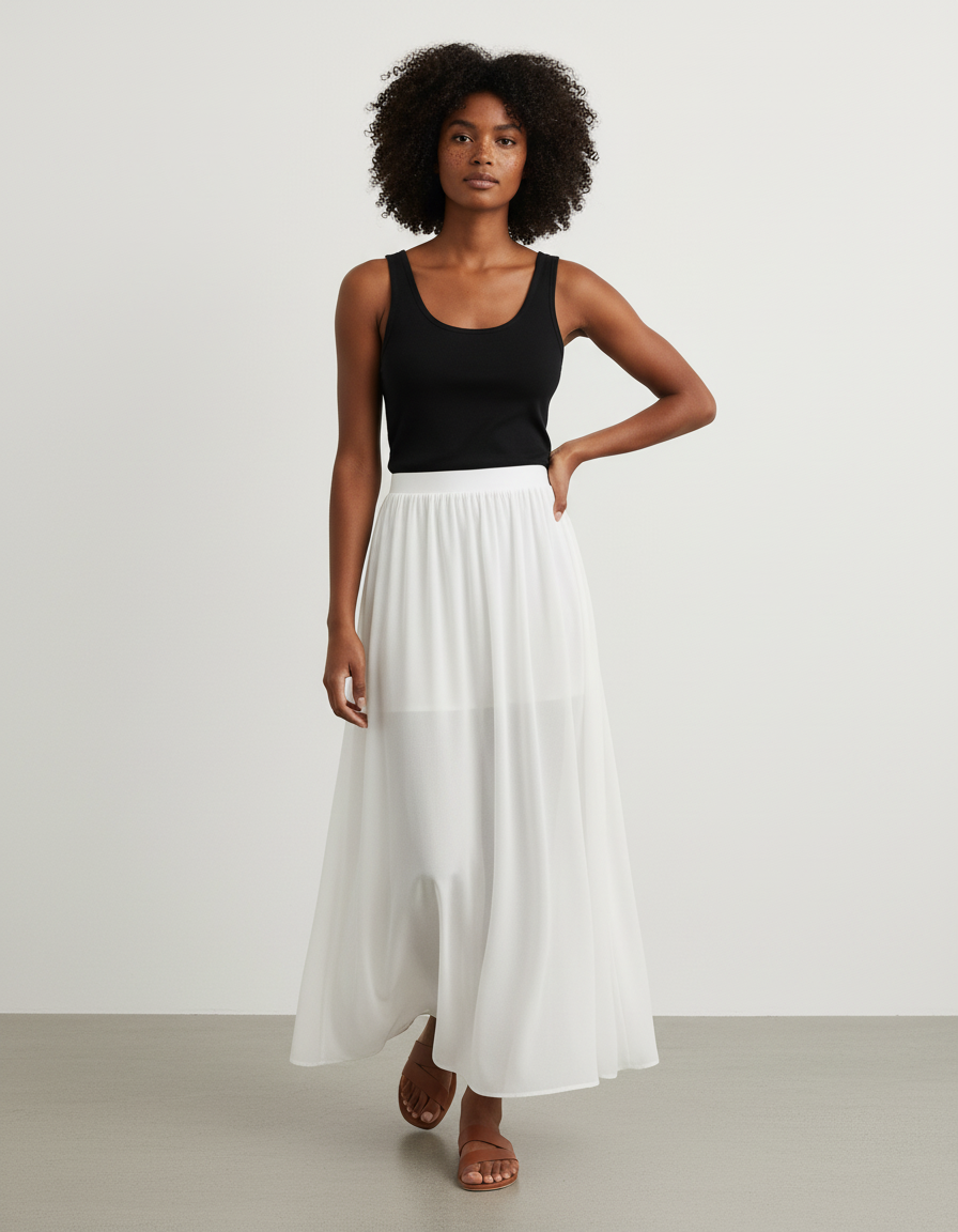 Jupe Longue Blanche Fluide Élégante Chic