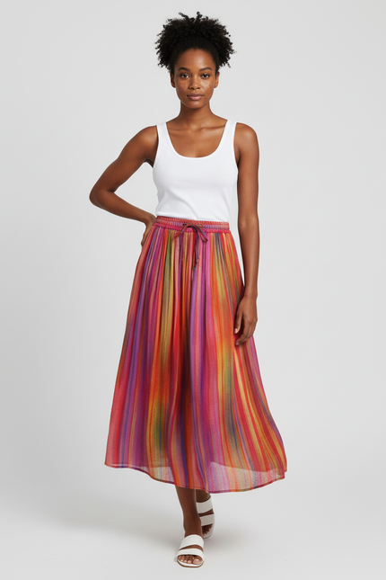 Jupe Longue Multicolore Rayée Fluide
