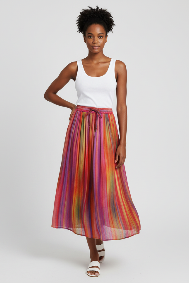 Jupe Longue Multicolore Rayée Fluide