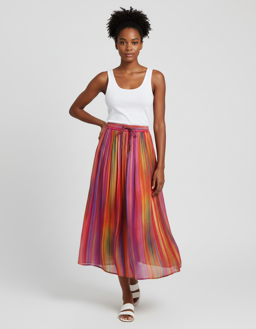 Jupe Longue Multicolore Rayée Fluide