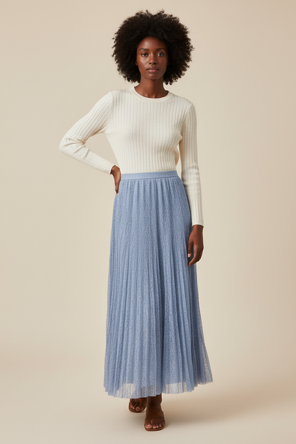 Jupe Longue Bleu Ciel Plissée