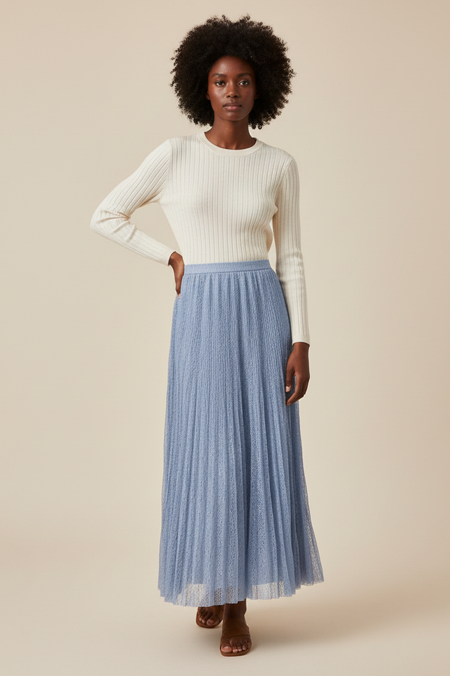 Jupe Longue Bleu Ciel Plissée
