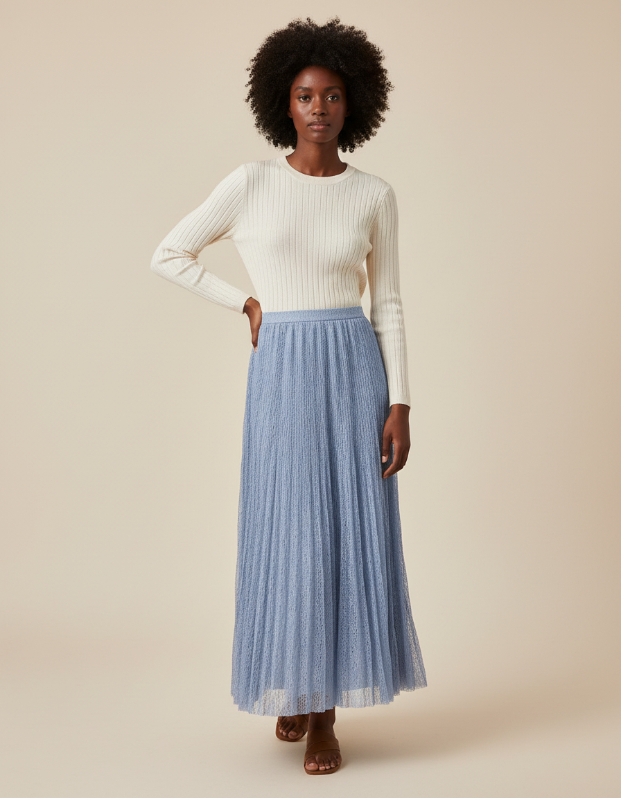 Jupe Longue Bleu Ciel Plissée