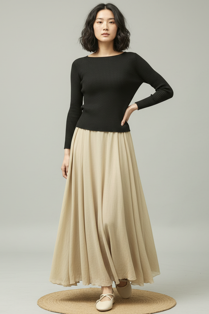 Jupe Longue Beige Fluide Bohème