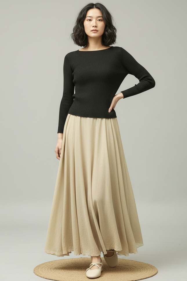 Jupe Longue Beige Fluide Bohème