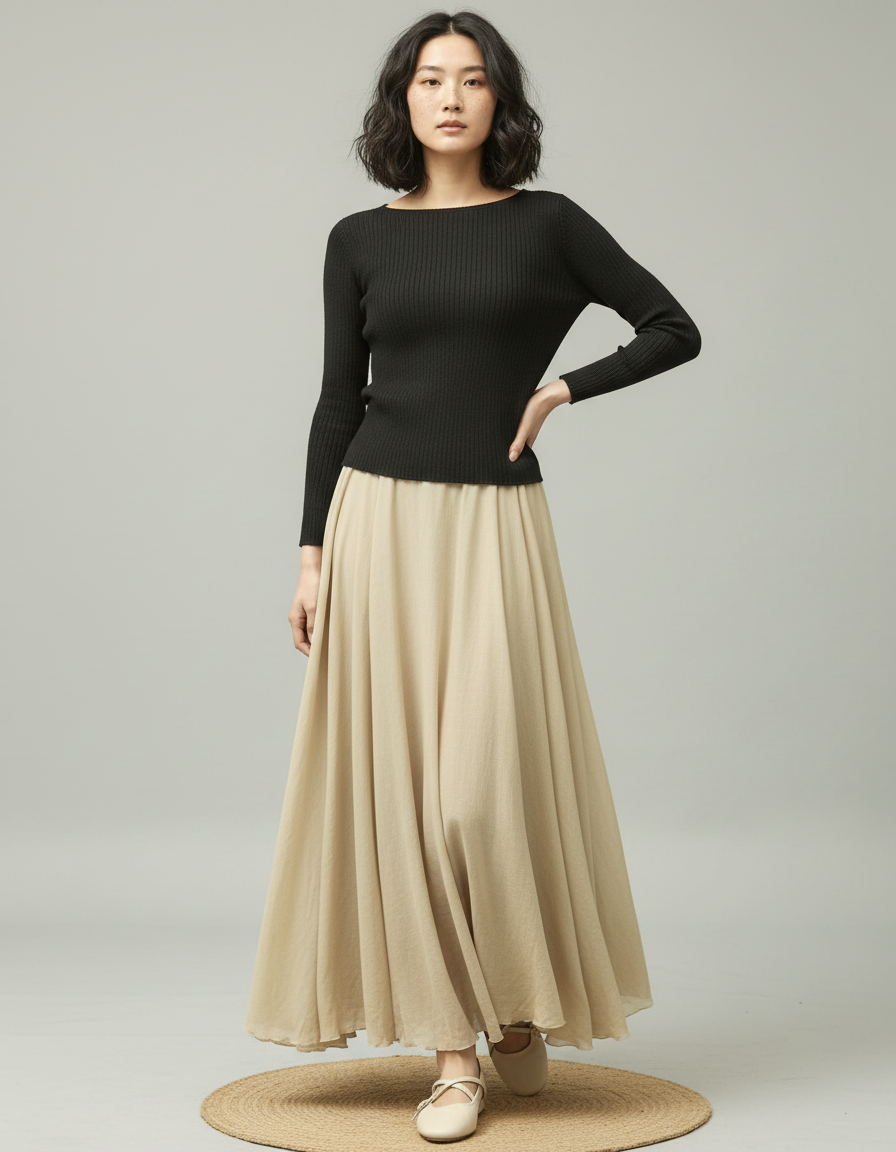 Jupe Longue Beige Fluide Bohème