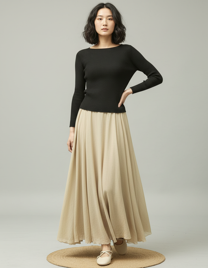 Jupe Longue Beige Fluide Bohème