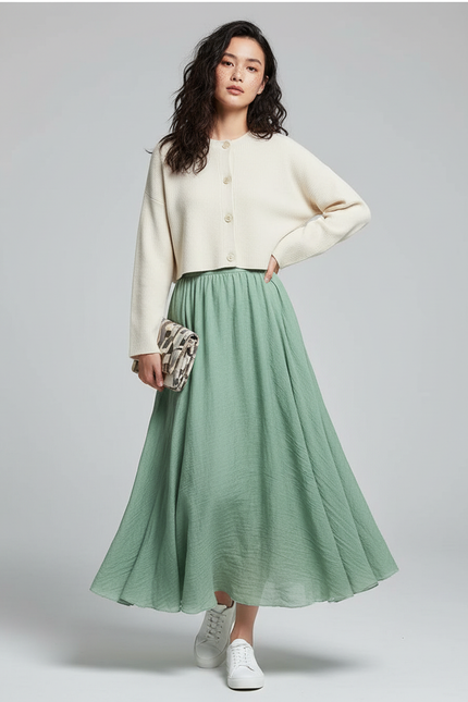 Jupe Longue Verte Fluide Bohème Femme