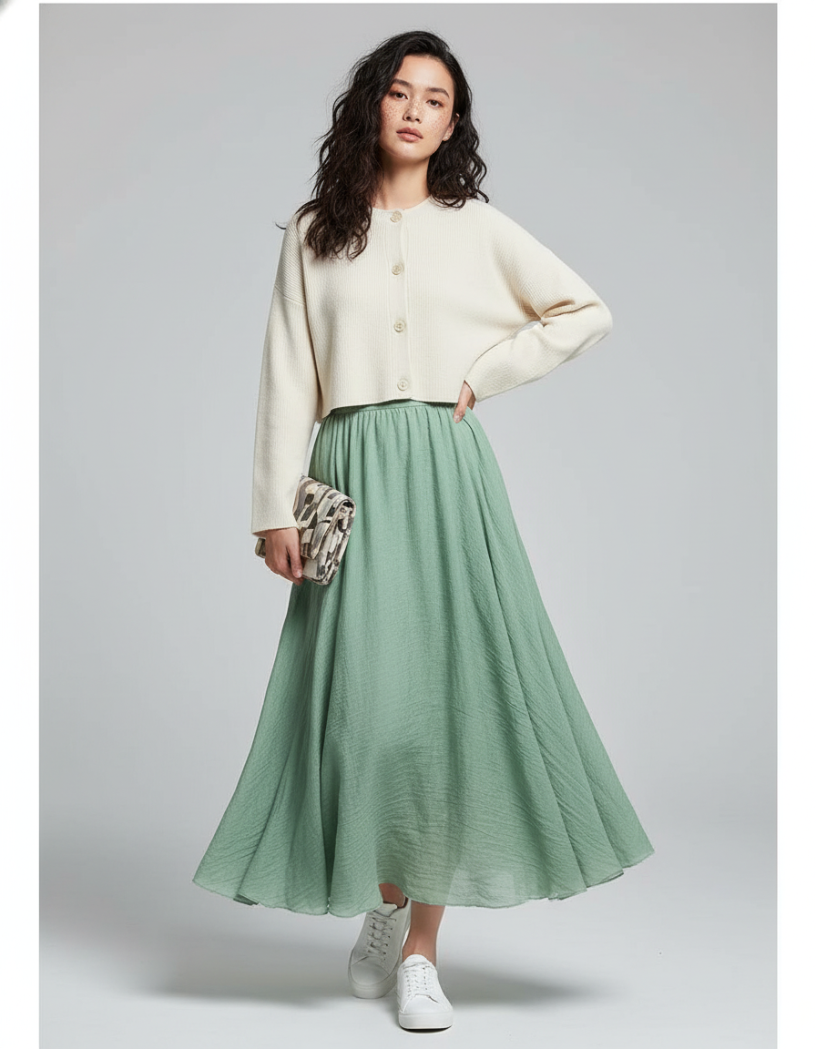 Jupe Longue Verte Fluide Bohème Femme