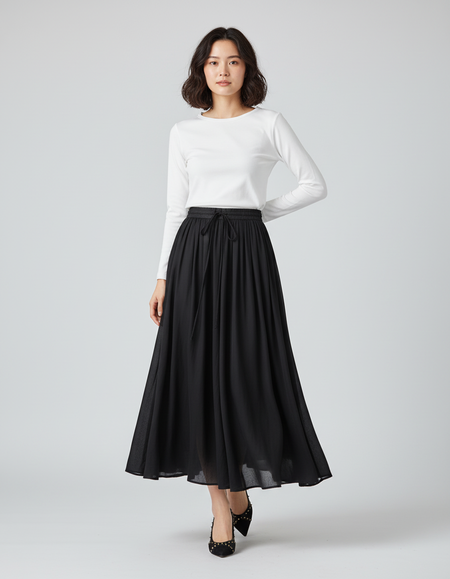 Jupe Longue Noire Fluide Décontractée Mode