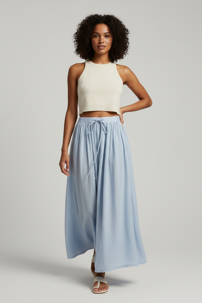 Jupe Longue Bleu Clair Fluide Décontractée