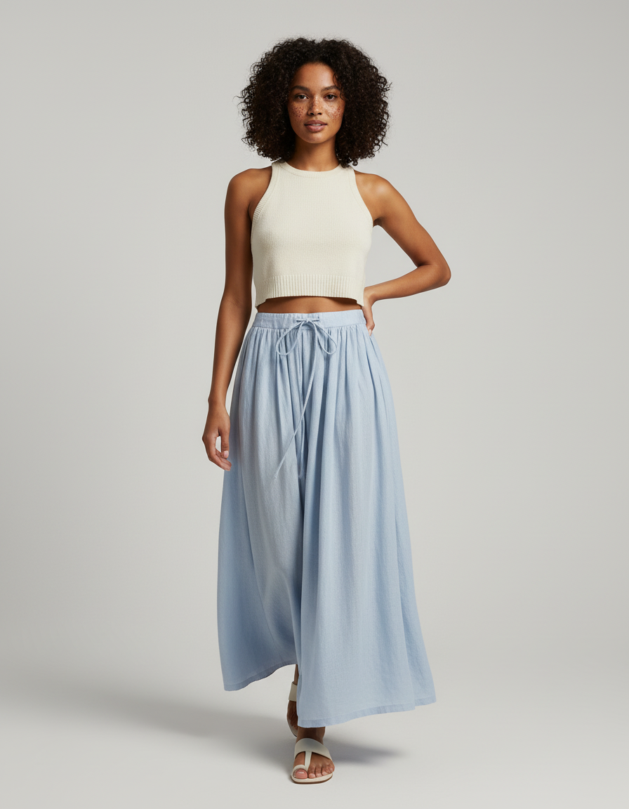 Jupe Longue Bleu Clair Fluide Décontractée