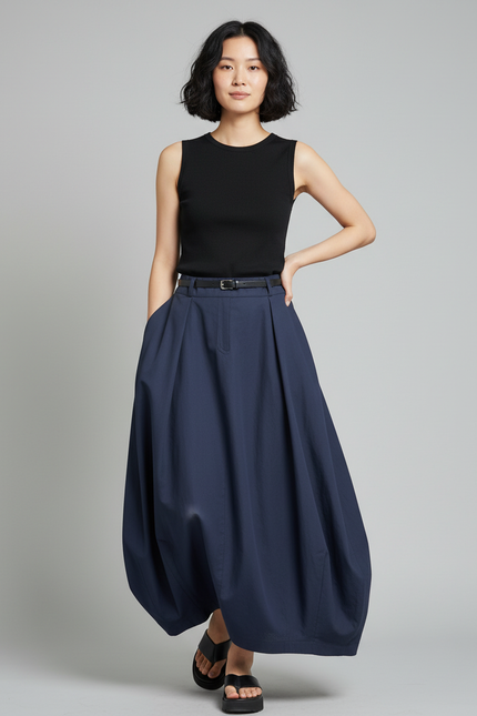 Jupe Longue Marine Coupe Ballon Décontractée