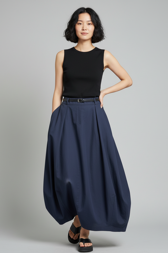 Jupe Longue Marine Coupe Ballon Décontractée