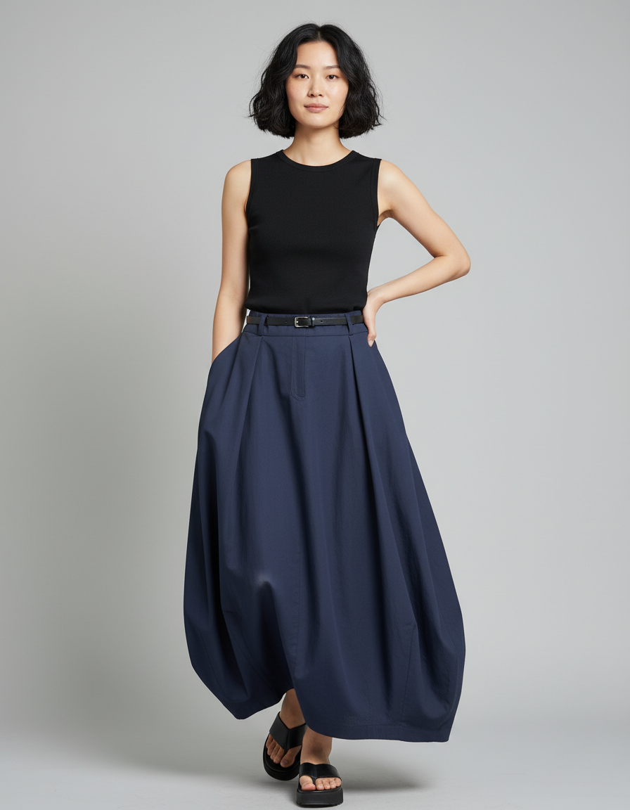 Jupe Longue Marine Coupe Ballon Décontractée