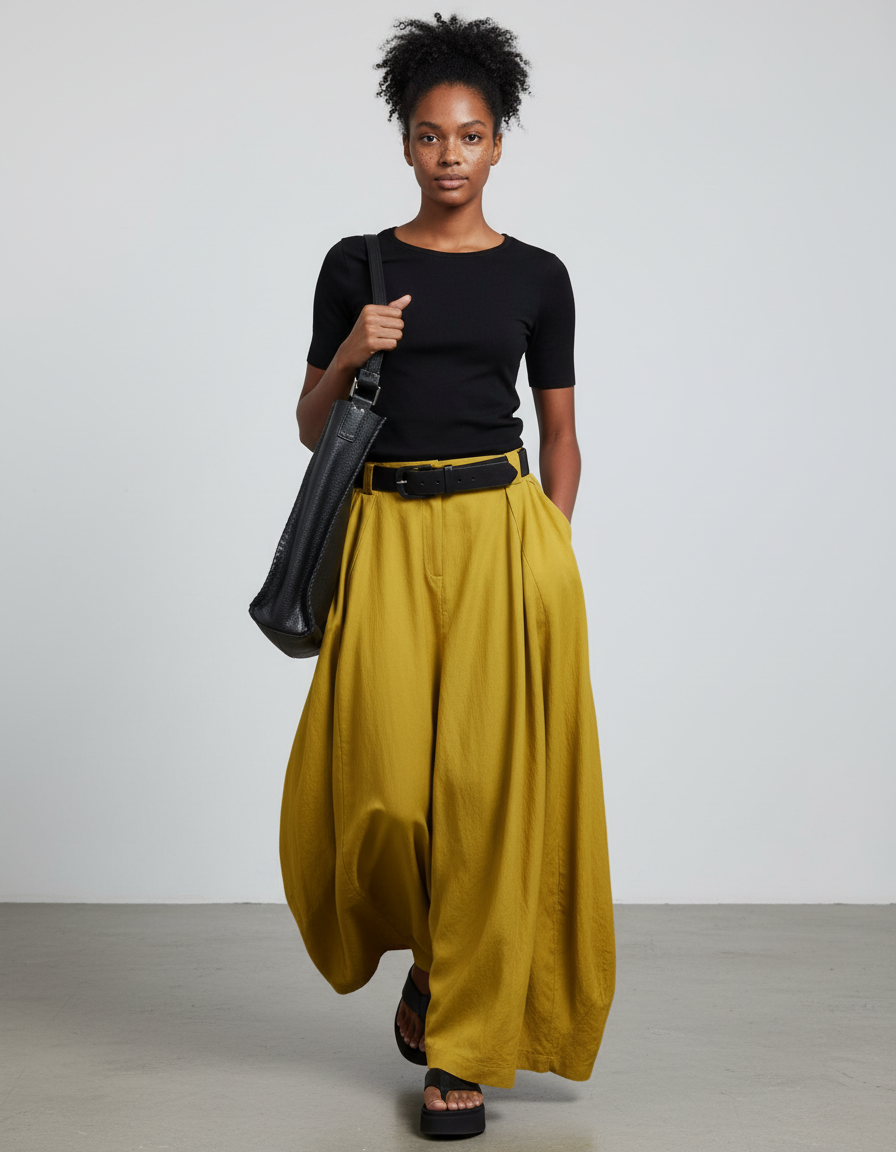 Jupe Longue Jaune Moutarde Ample Fluide