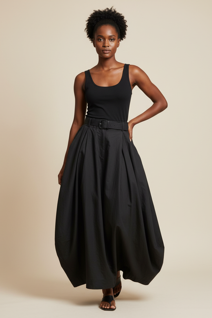 Jupe Longue Noire Plissée Chic Élégante